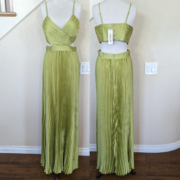Lime Green Pleated Cutout Formal Wedding Guest Party Maxi Dress 8 - Picture 2 of 5